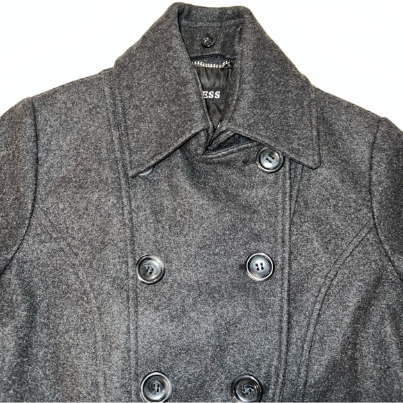 Guess size M charcoal gray wool blend double breasted mid length lined Pea Coat - Picture 7 of 16